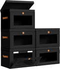 DIMJ Storage Bins with Lids - 5 Pack Large Fabric Closet Organizer with Window & Handles, Collapsible Decorative Storage Boxes for Shelves Under Bed, Books Clothes Blankets Sweaters Organization