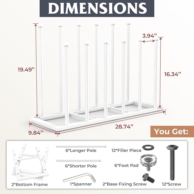 HzTinT Boot Rack, 19.5 Inches Boot Rack Organizer Tall Boots, Stainless Steel Boot Storage Holder, Free Standing Boot Racks for 6 Pairs Entryway, Closet, White