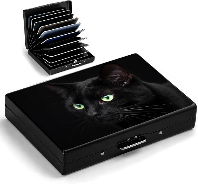 Black Cat Metal Wallet Credit Card Protector Case Equipped RFID Blocking | with Pop-Up Button Slim Business Cards Holder Aluminum Cards Case Exclusive Cat Mom Gifts for Women Men