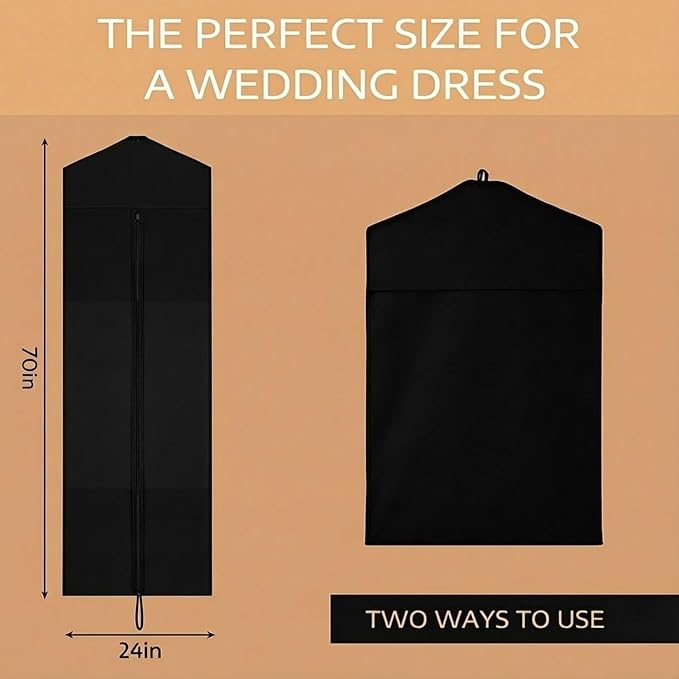 Sotiff Cotton Dress Garment Bags for Long Gowns Long Dress Travel Breathable Foldable Storage Bag Dust Proof (Black,70 x 23.6 Inch)