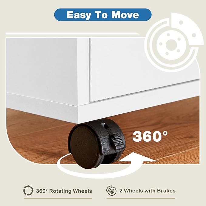 OLIXIS 5 Drawer File Cabinet on Wheels, Printer Stand | Fits Under Desks, Wood Storage Organization Holds Printer, Office Supplies, Not For Hanging Files, For Home Office Use White