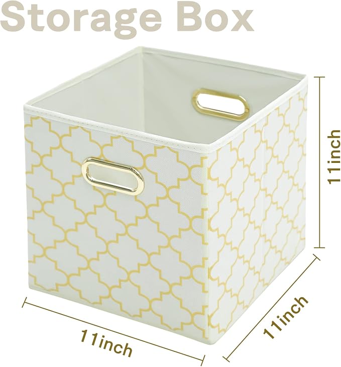 Fabric Cloth Storage Bins,Fabric Cube Organizer with Dual Handles Foldable Cube Storage Baskets for Home Bedroom Storage,Set of 3,(Creamy-White Gold)