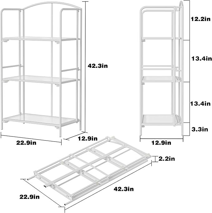 Crofy 3-Tier Foldable Bookshelf, White Frame & Transparent Shelves | No-Assembly Collapsible Portable Storage Organizer; Sturdy Transparent Shelves; Ideal for Living Room & Home Office