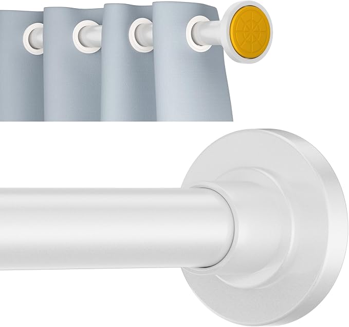 White Shower Curtain Rod Tension 30 to 92 Inch,1 Inch Diameter Adjustable Tension Curtain Rod No Drilling,Shower Rods for Bathroom,No Rust