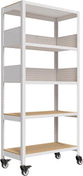 HOMEDANT 5-Tier Rolling Shelving Unit with Lockable Wheels Multipurpose Storage Cart with Pegboards for Kitchen Laundry Pantry 32" W 1Pack