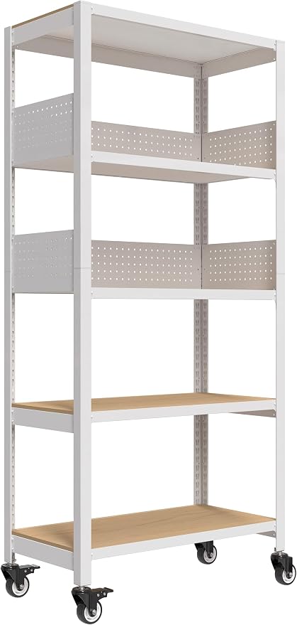 HOMEDANT 5-Tier Rolling Shelving Unit with Lockable Wheels Multipurpose Storage Cart with Pegboards for Kitchen Laundry Pantry 32" W 1Pack