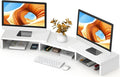 TAVR Dual Monitor Stand Riser, Wooden Computer Monitor Stand for 2 Monitors | Extra Long Multifunctional Desktop Organizer Riser for TV, PC Monitor, Laptop, Printer, Max 43.3" Length, White