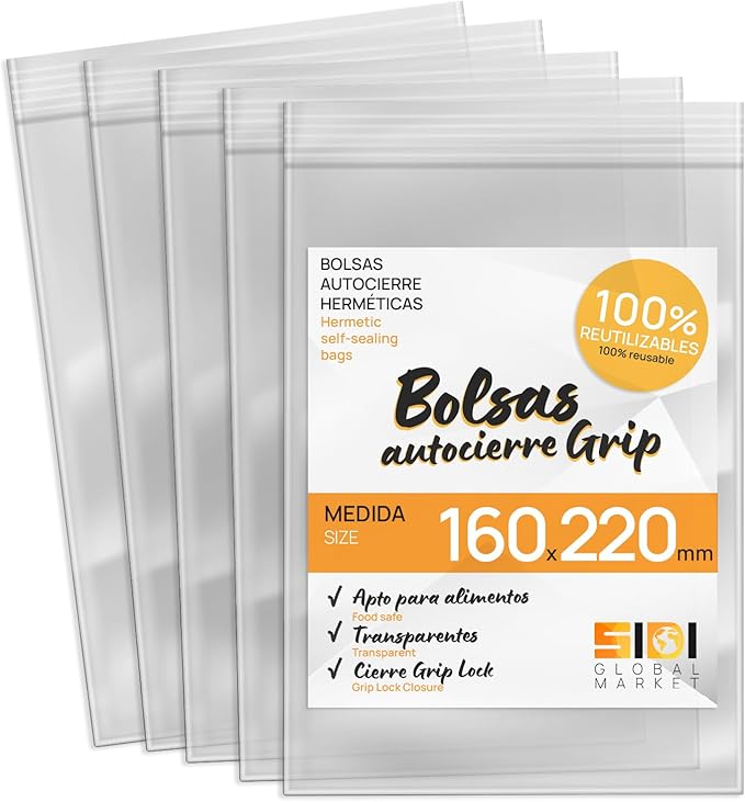 Transparent Plastic Freezer Bags for Food, Self-Seal Bags for Birthday, Gift, Treats, Travel, Organizer, Vacuum Container, Food Holder – SIDI (160 x 220 mm, 100 Units)