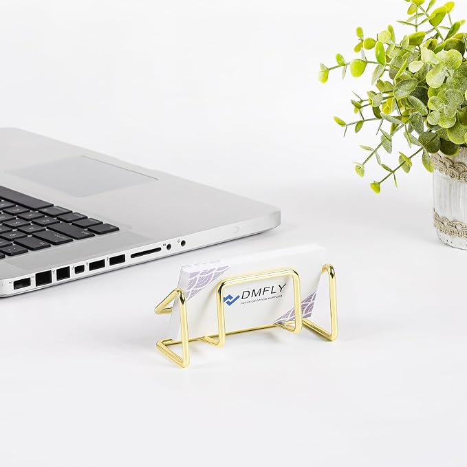 Business Card Holder for Desk, Metal Cute Card Display Stand, Compatible with Various Countertops, Horizontal Gold