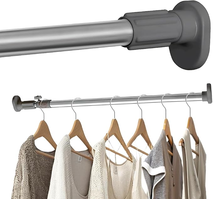 Hershii Closet Rod, Expandable Window Shower Curtain Tension Rod | Oval Head Clothes Hanging Bar Rail for Closet Wardrobe, No Drilling, 25.4mm Pipe Diameter