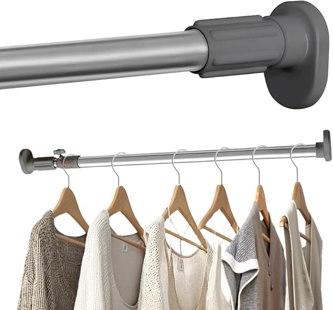 Hershii Closet Rod, Expandable Window Shower Curtain Tension Rod | Oval Head Clothes Hanging Bar Rail for Closet Wardrobe, No Drilling, 25.4mm Pipe Diameter