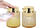 Amber Glass Foaming Soap Dispenser, 2pcs Refillable Foam Soap Dispenser with Gold Pump, Glass Lotion Container Bottle for Kitchen and Bathroom Countertop,Wide-Mouthed and Easy to Press