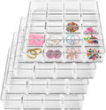 4 PCS Stackable 16 Grids Jewelry Organizer Tray, Clear Earring Display Stand Ring Storage Tray Plastic Drawer Organizer for Makeup, Accessories, Desk, Vanity