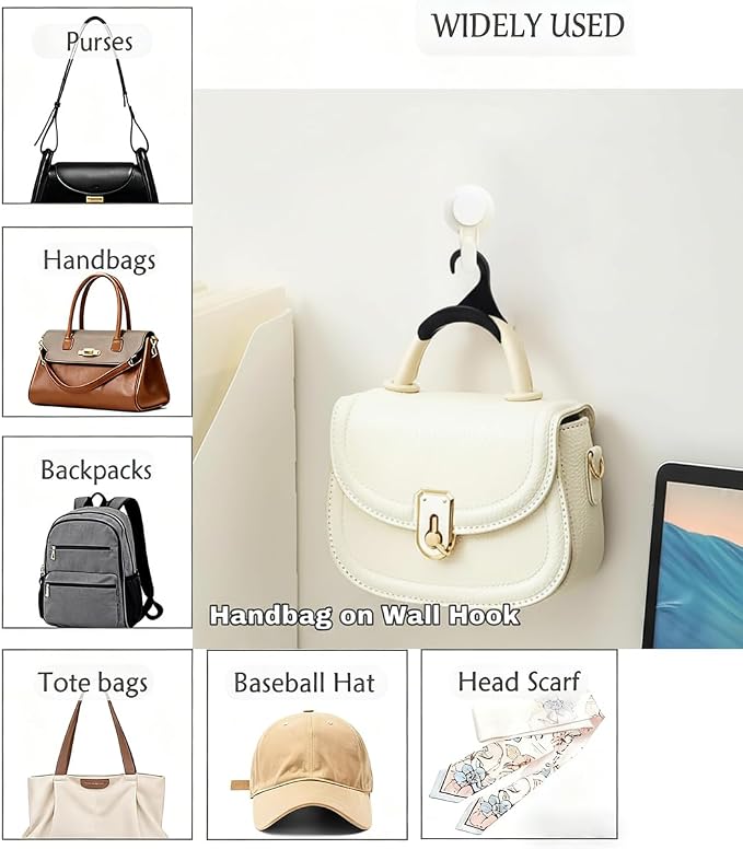 16 Pcs Purse Hanger Hook Acrylic Black Bag Organizer Tote Hanger Closet Organizer Storage for Storing Tie Handbags Belt Tote Bag Satchels(Black)