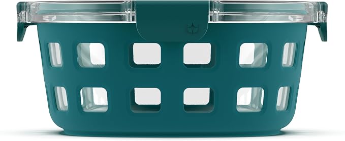 Ello Duraglass Meal Prep Container, 7 cup- Glass Food Storage Container with Silicone Sleeve and Airtight BPA-Free Plastic Lid, Dishwasher, Microwave, and Freezer Safe, Watercress