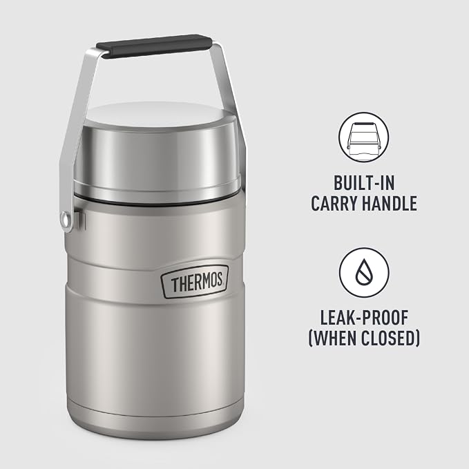 THERMOS Stainless King Vacuum-Insulated Food Jar with 2 Storage Container Inserts,47 Ounce,Matte Stainless Steel,(Pack of 4)