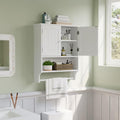 Smuxee White Bathroom Cabinet Wall Mounted with Towels Bar, Bathroom Medicine Cabinet with 2 Door Adjustable Shelves, Over Toilet Cabinet for Bathroom Laundry Room Kitchen