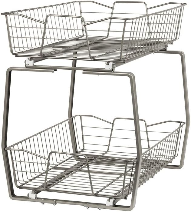 ClosetMaid 14 in. Pull Out Cabinet Organizer, 2 Tier, Heavy Duty, Slide Out Pantry Shelves Drawers for Kitchen, Bathroom, Nickel