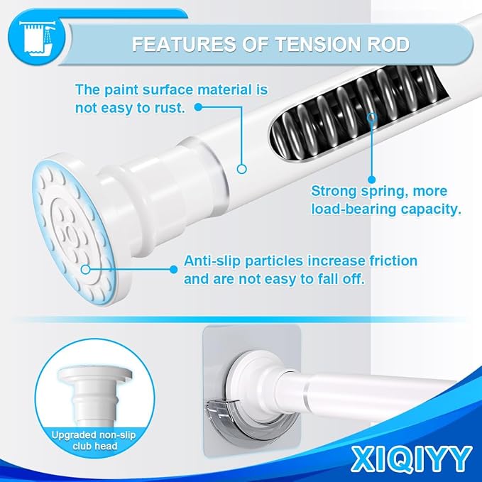 White Tension Rod 28-48 Inch, Small Shower Curtain Rod, Adjustable | Short Shower Rod with Heavy Duty Spring Design, Suitable for Windows, Doors and Bathroom Use