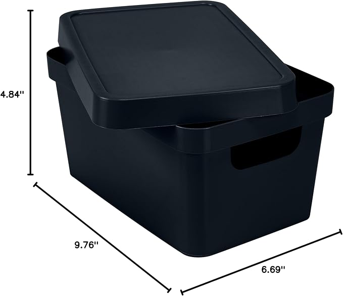 Simplify Small Vinto Storage Box | Click Tight Lid | Dimensions: 9.76" x 6.69" x 4.84" | Stackable | Home Organization | 2 Handles | Black Charcoal, 1 Count (Pack of 1)