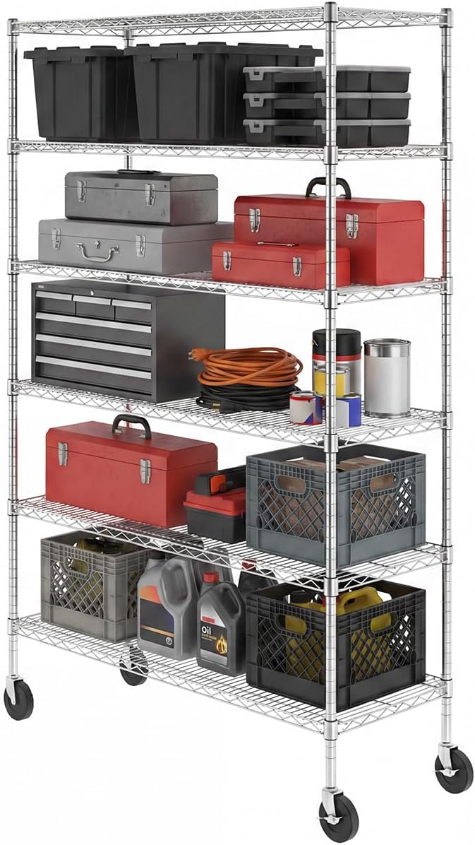 SafeRacks NSF 6-Tier Heavy Duty Steel Wire Rack w/Wheels (18"x48"x72")