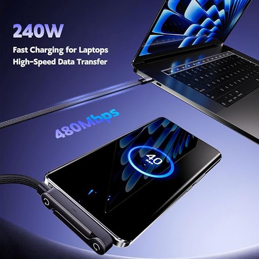 NKV 2 Pack USB C to USB C Invisible Stand Charging Cable | 240W Fast Charging Cable 5/10 FT，for iPhone 17 Series, Samsung Galaxy S25 S24 Ultra etc (C-C 2 Pack 5/10FT)