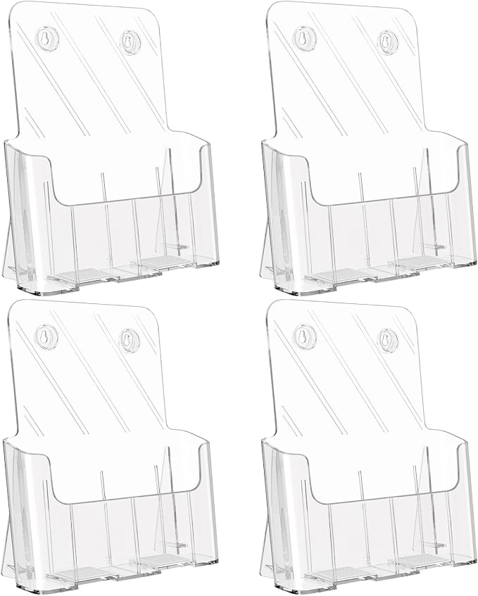 KTRIO Acrylic Brochure Holder 8.5 x 11, 4 Pack Literature Display Stand | Desktop/Wall-Mount, Clear Plastic Flyers Holder Fits 8.5" Wide Magazines, Pamphlets, Documents, Booklets, Journals, Menus