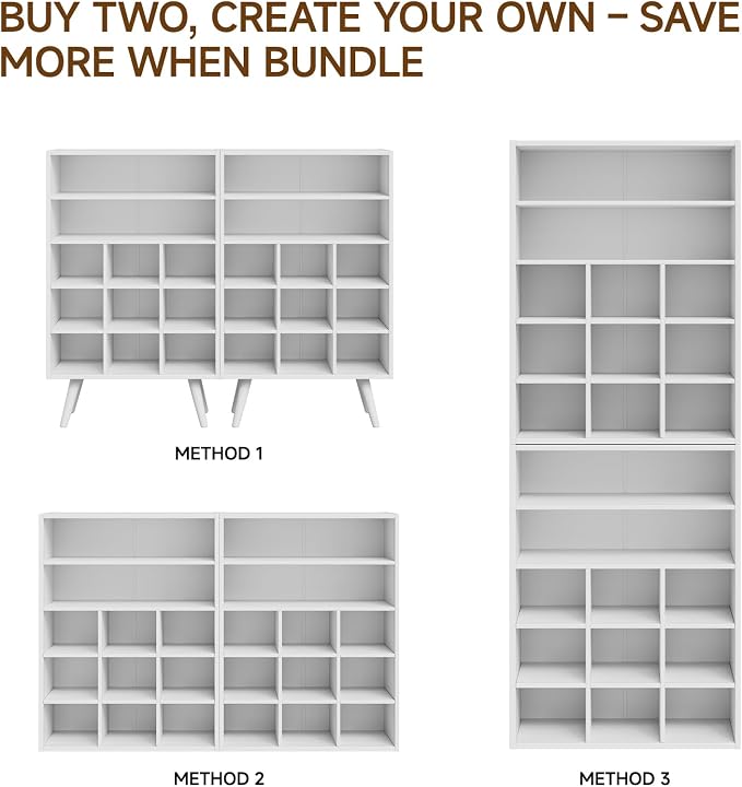 5 Tiers Shoe Storage Cabinet, Stackable Shoe Cubby Wooden Shoe Rack Organizer with 9 Cubbies, 2 Shelves and Legs, 10-15 Pairs, Freestanding Shoe Organizer for Closet, Entryway, Bedroom, White