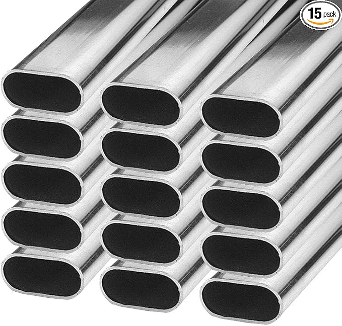 Outwater 8 FT Long Heavy Weight Steel Oval Closet Rods – 1-1/8" (30mm) x 9/16" (15mm), Premium Chrome Finish, Set of 15, Durable and Stylish