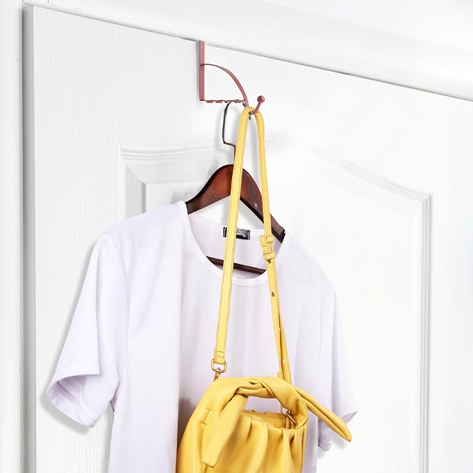 Hotop 2 Pcs Over The Door Hooks Over Door Hanger Sturdy Valet Hooks Mounted Hanging Storage Organizer Rack for Clothes Coats Towels Hats Scarves Purses(Rose Gold)