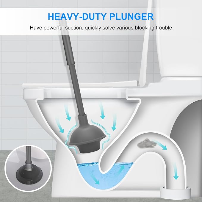 SetSail Toilet Brush and Plunger Set, Semi-Hidden Toilet Plungers Heavy Duty Toilet Bowl Brush and Holder for Bathroom Toilet Plunger and Brush Set for Deeply Cleaning - Gray