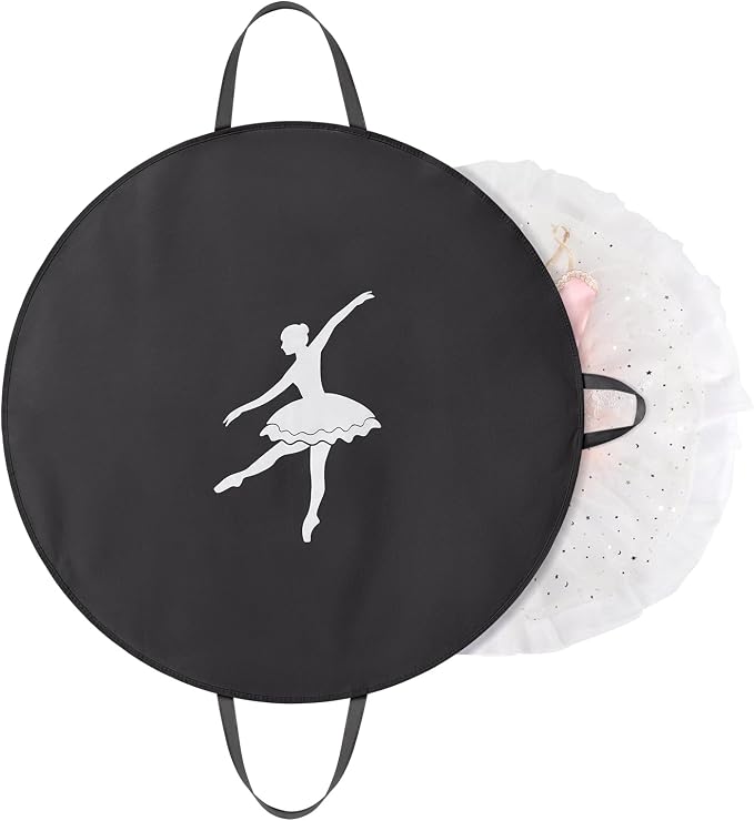 KEEGH 35 inch Girls Tutu Garment Bag Pancake Dance Bag, Black | Foldable, with Handle Strap, Ballet Tutu Bag, Dance Costume Garment Bag for Hanging Clothes and Dance Competition