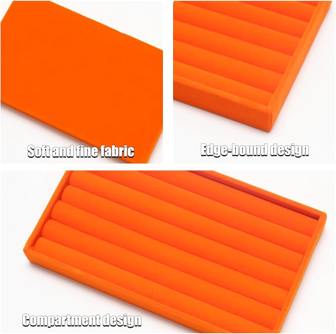 Velvet Jewelry Trays for Drawers, Orange Stackable Jewelry Drawer Organizer Inserts, Ring Earring Necklace Bracelet Holder Organizer Storage Display Tray with Removable Dividers, 8 Rolls