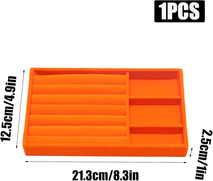 Velvet Jewelry Trays for Drawers, Orange Stackable Jewelry Drawer Organizer Inserts, Ring Earring Necklace Bracelet Holder Organizer Storage Display Tray with Removable Dividers, 2-in-1