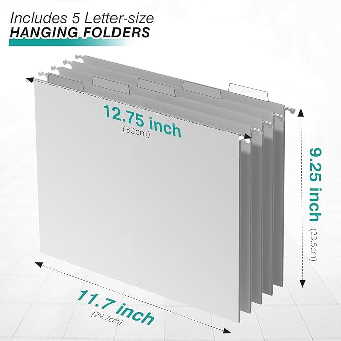 Sinboun Hanging File Organizer Letter-Size File Holder Filing Box Includes 5 Hanging Folders - Metal Mesh Magazine Letter Storage Cabinets File Cart for Office Home School, No Assembly Required White