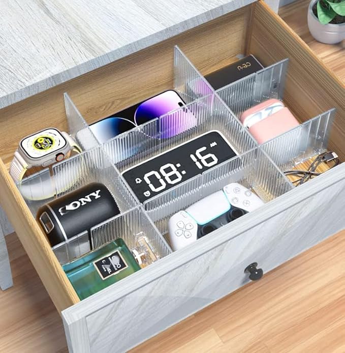 8pcs DIY Plastic Drawer Organizer Adjustable Drawer Dividers for Home Tidy Closet, Socks, Underwear, office school supplies, kitchen utensil tools (Clear Green)