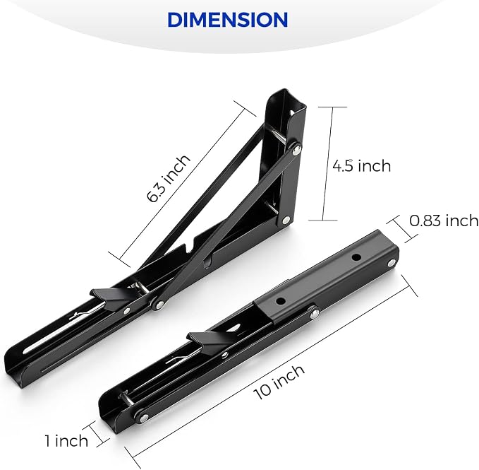 Ravinte Matte Black Folding Shelf Brackets, 10 Inch, 4 Pack | Collapsible Bracket Design, Table And Bench Support, Space-Saving Shelf Setup, For Worktops, Laundry Rooms, Garage Projects