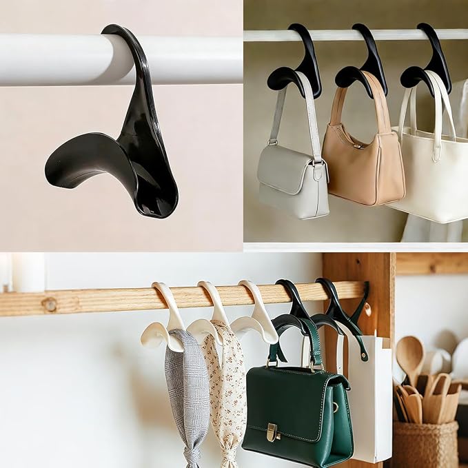 10 Pcs Purse Hanger Hook Purse Organizer Insert Hanger Holder Handbags Backpacks Arch Hook for Closet Home Storage(Black)