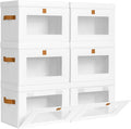 Homsorout Medium Fabric Storage Bins - Closet Shelf Organizer with Open Window, 6 Pack Closet Baskets for Shelves, Stackable Decorative Boxes for Home, Dorm, White, 13.7" x 9.8” x 9.8"
