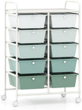 COSTWAY 10 Drawer Rolling Storage Cart, Utility Cart with Lockable Wheels | Mobile Art Supply Craft Organizer with Metal Frame, Multipurpose Drawer Cart for Paper for Office, School, Green Gradient