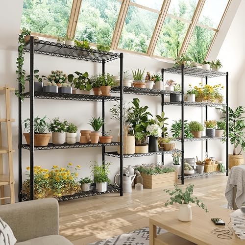 REIBII 1500LBS Adjustable Wire Shelving Unit, 5-Tier Metal Shelf with V-Shape Support,Tool-Free Assembly for Kitchen, Laundry, Industrial Use，17.7" D x 35.6" W x 71" H