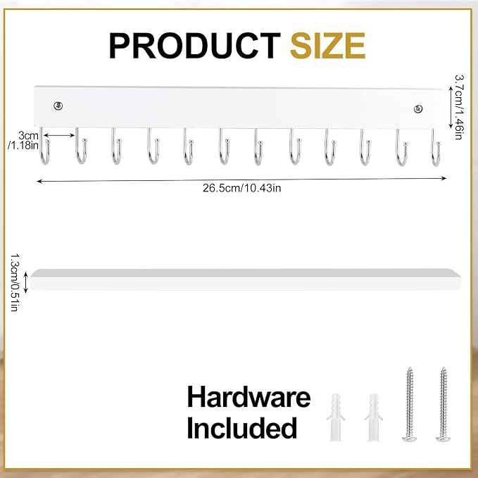 Dntorx Hanging Jewelry Organizer, 2 Pack Necklace Holder for Wall Wooden White Necklace Organizer Hangers Wall Mount with 24 Hooks Jewelry Display Hangers for Necklaces, Bracelets, Earrings, Keys
