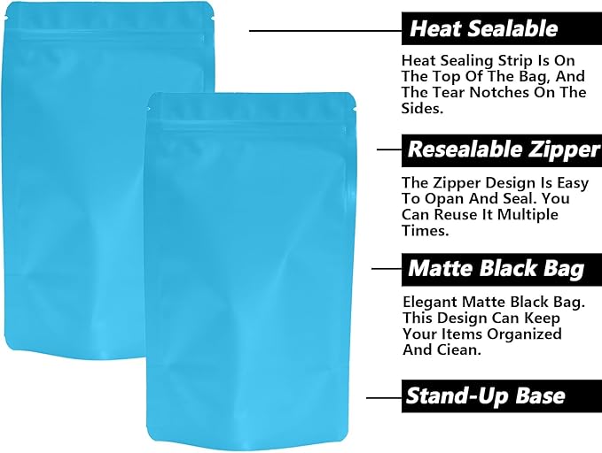 100PCS Smell Proof Resealable Pouch Bags,ULIFESTAR Aluminum Foil Flat Food Storage Bag,Sealable Pcsaging Zipper Pouches with Tear Notches for Pcsaging Lipgloss,Jewelry,etc(12*20cm/4.72*7.87",Blue)