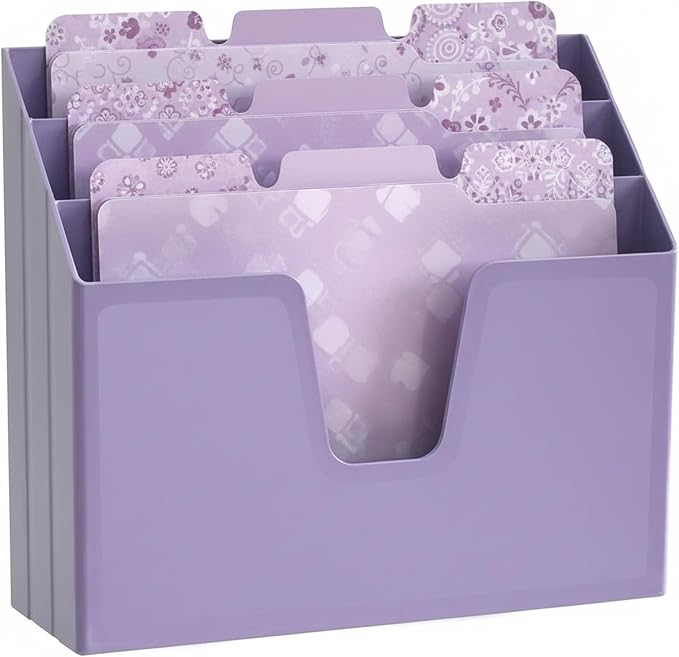 Acrimet Horizontal Triple File Folder Holder Organizer, Open Top Desktop Document Sorter for Letter Size Papers & Folders, Plastic (Solid Purple) | 3 compartments to separate and organize documents, folders and papers