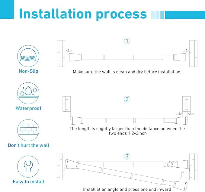 MEXAU Tension Curtain Rod for Windows 27 to 50 Inch，Spring Tension Rods White Curtain Rods No Drilling Adjustable Spring Rod Extendable Tension Rod for Kitchen, Bathroom, Window, Bookshelf.