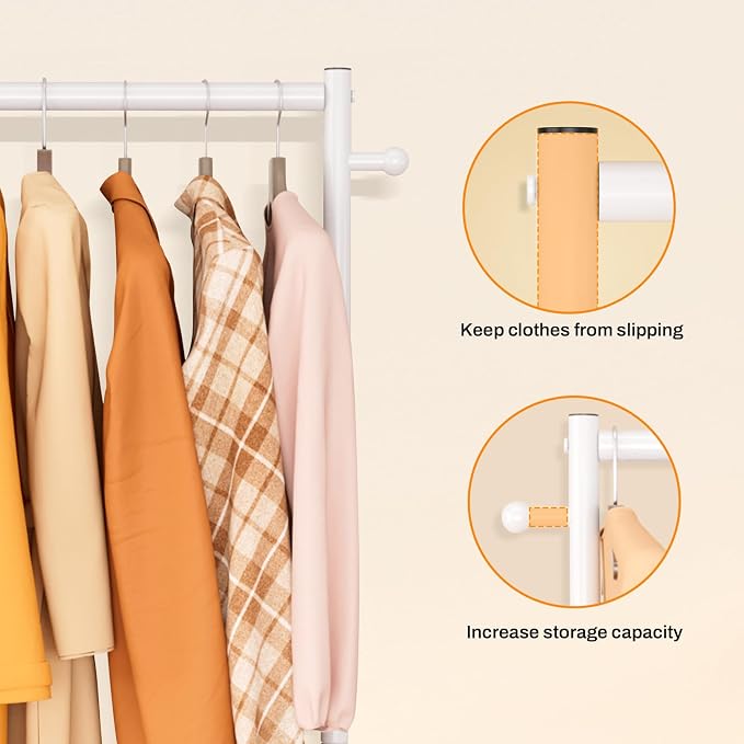 MISSLO Small Clothes Racks for Hanging Clothes Clothing Rack with Wheels 60" Garment Rack with Shelves Portable Rolling Wardrobe Rack for Small Space, White