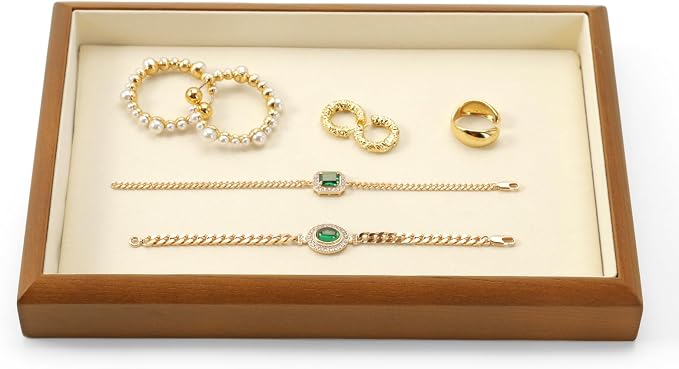 Oirlv Solid Wood Stackable Jewelry Organizer Tray Jewelry Drawer Organizer(Creamy White)