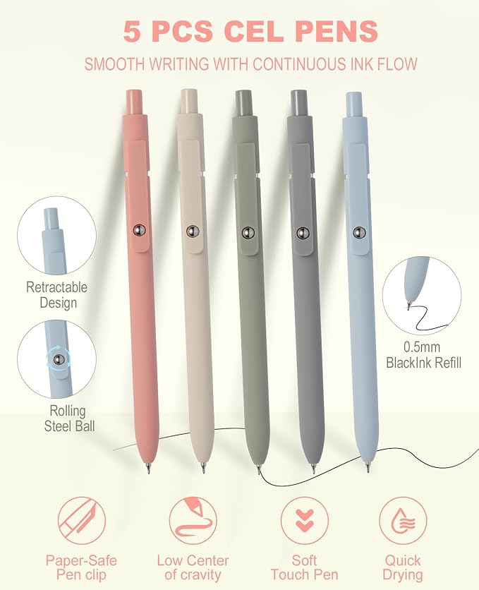 56 PCS Aesthetic School Supplies with Large Pencil Case, 5 Inspirational Ballpoint Pens, 12 Pastel Highlighters, 5 Black Ink Gel Pens, 6 Mechanical Pencils 0.5-0.7mm Student Essentials (Beige)