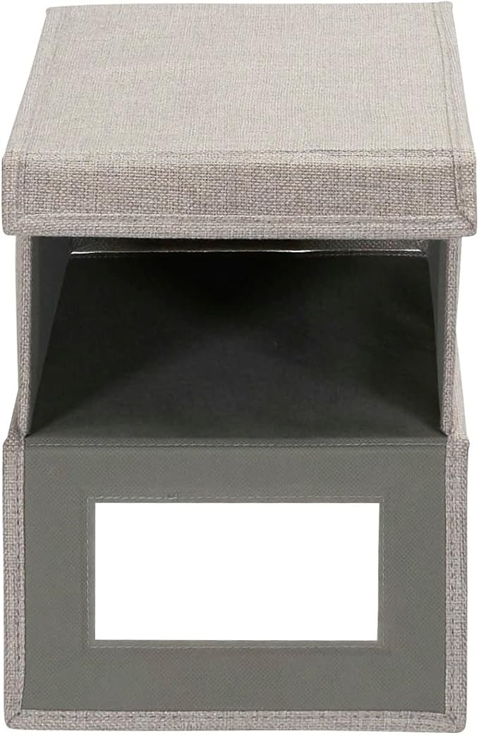 Household Essentials Small Drop Front Shoe Box with Clear Front Panel, Sturdy Poly‑Blended Linen, Gray Finish, Set of 2