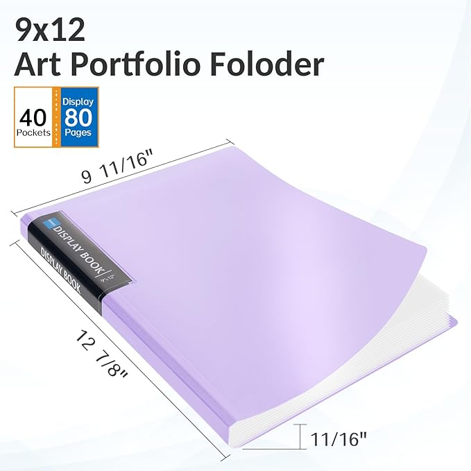 Sooez Art Portfolio 9"x12", 40 Pockets Large Display Folder with 80 Pages | Heavy Duty Presentation Book with Clear Sheet Protectors for Artwork Document Organizer Binder